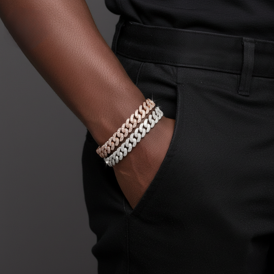 Bracelet cubain et chaînes en argent 925, 8 mm, 2 rangs, moissanite