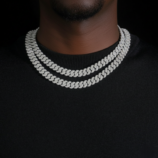 10mm S925 Silver Moissanite  3-Row Rhombus Cuban chains with Raised Triple Stones