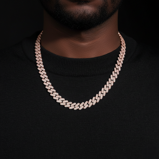 10mm S925 Silver 3-Row Center-Large moissanite Cuban Chain