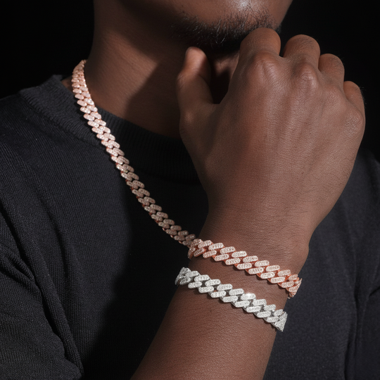 Bracelet cubain et chaînes en argent 925, 8 mm, 2 rangs, moissanite