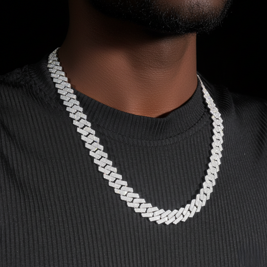 12mm S925 Silver 2 Row  Moissanite Rhombus  Cuban Chains Style 1