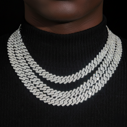 12mm S925 Silver 2 Row  Moissanite Rhombus  Cuban Chains Style 1