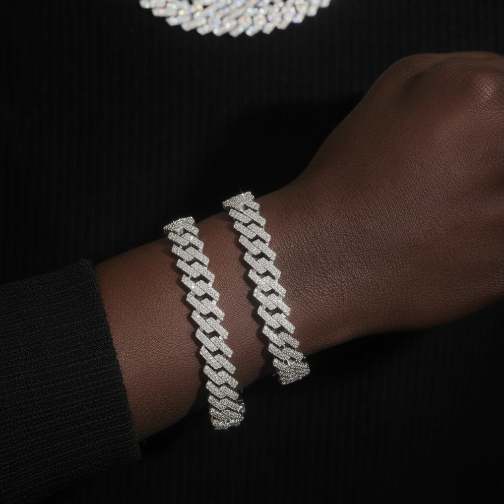 Bracelet cubain et chaînes en argent 925, 10 mm, 2 rangs, moissanite