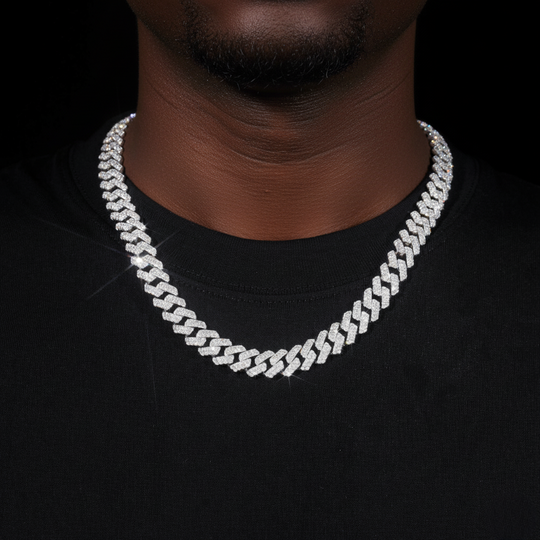 12mm S925 Silver 2 Row  Moissanite Rhombus  Cuban Chains Style 2