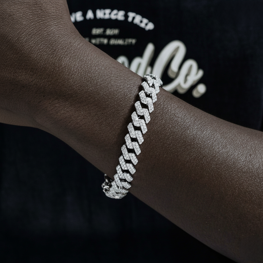 Bracelet cubain et chaînes en argent 925, 10 mm, 2 rangs, moissanite