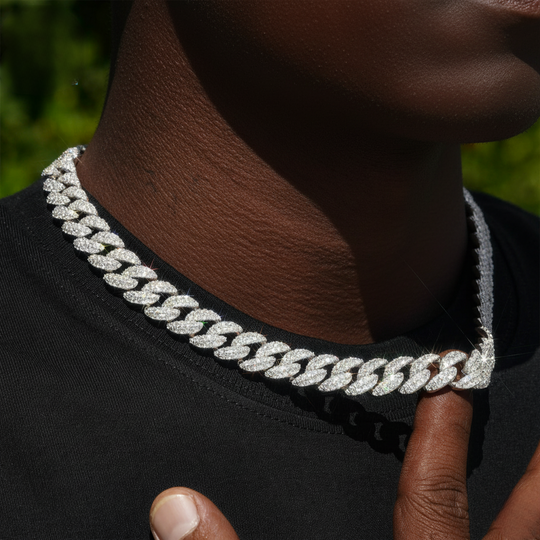 12mm S925 Silver Moissanite  Crescent 2 Row style1  cuban Chains