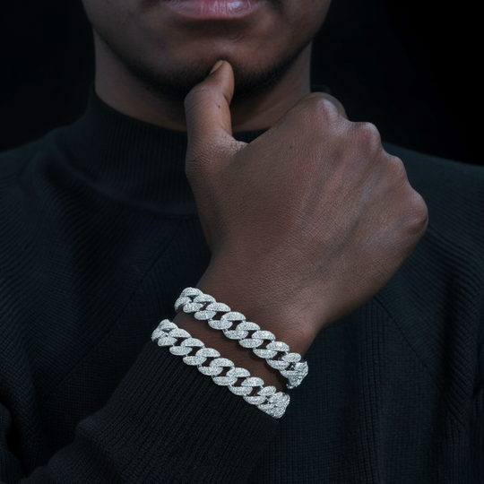 Bracelet cubain et chaînes en argent 925, 8 mm, 2 rangs, moissanite