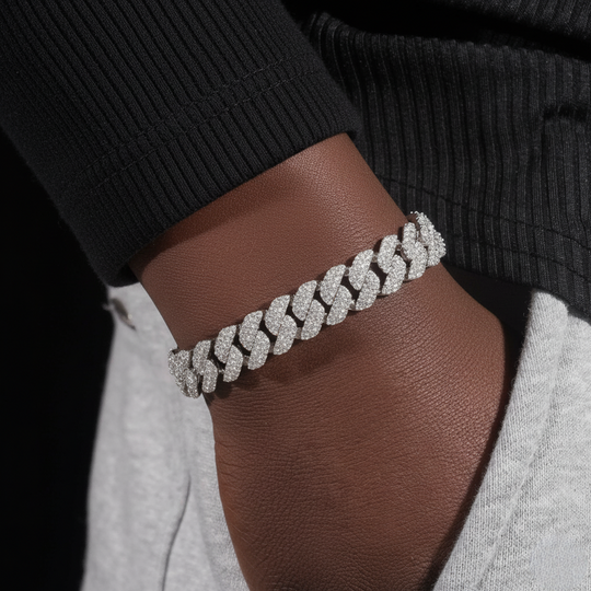 Bracelet cubain et chaînes en argent 925, 8 mm, 2 rangs, moissanite