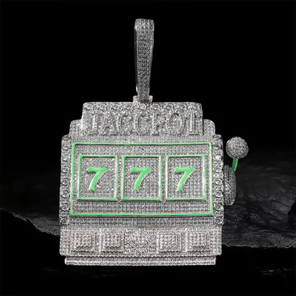 Glow-in-the-Dark Iced Out Slot Machine Pendant BigBagBling