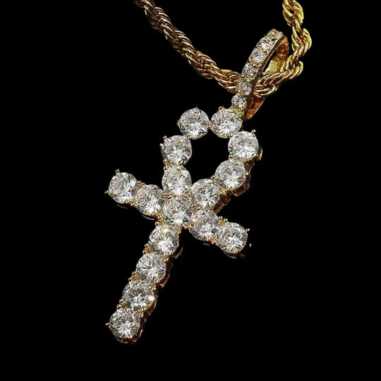 Iced Ankh Pendant in Gold