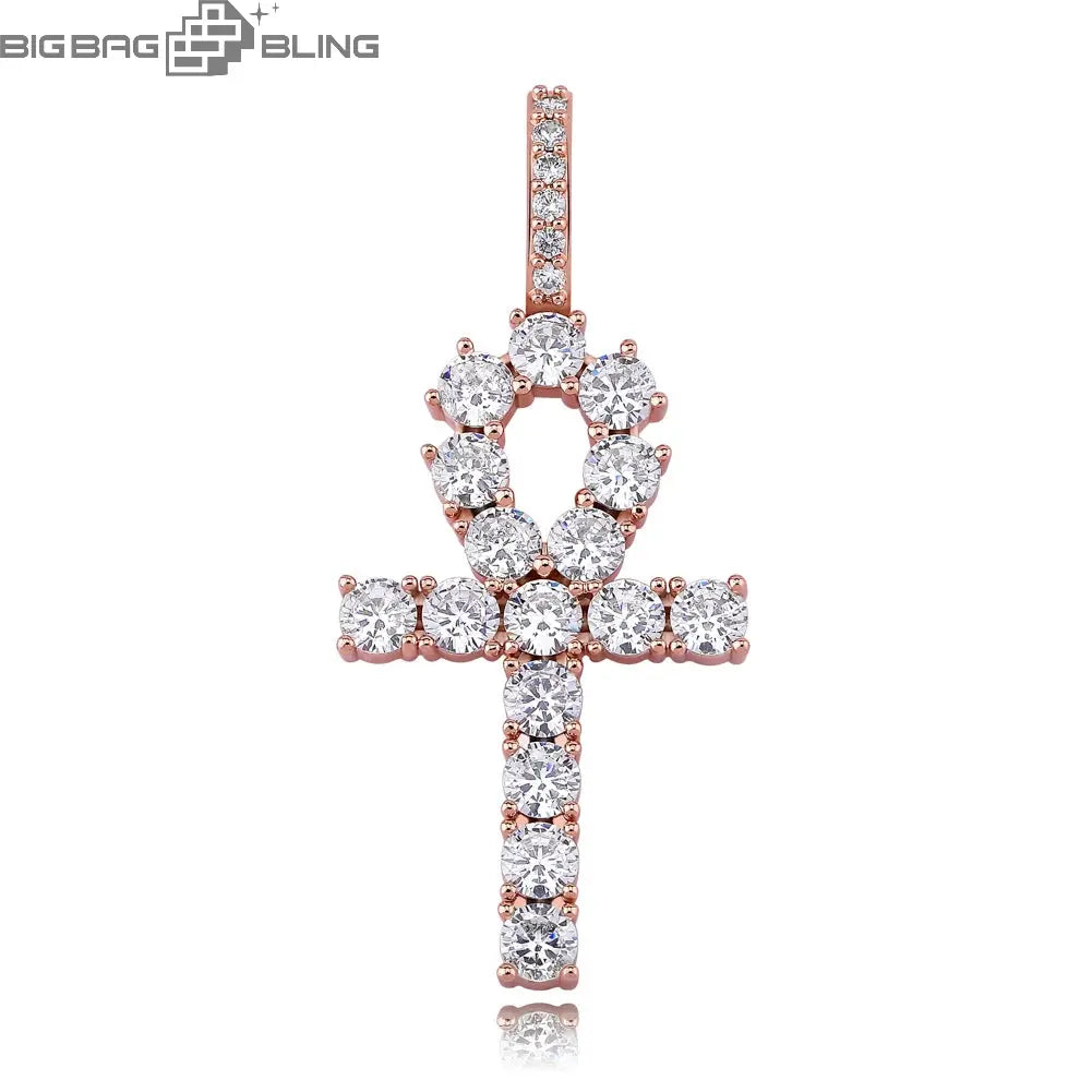 Iced Ankh Pendant in Gold