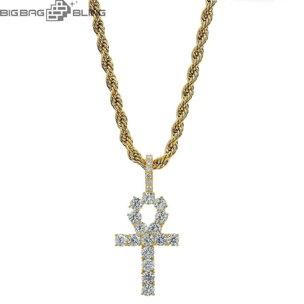 Iced Ankh Pendant in Gold