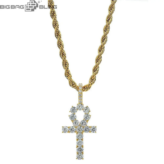 Iced Ankh Pendant in Gold