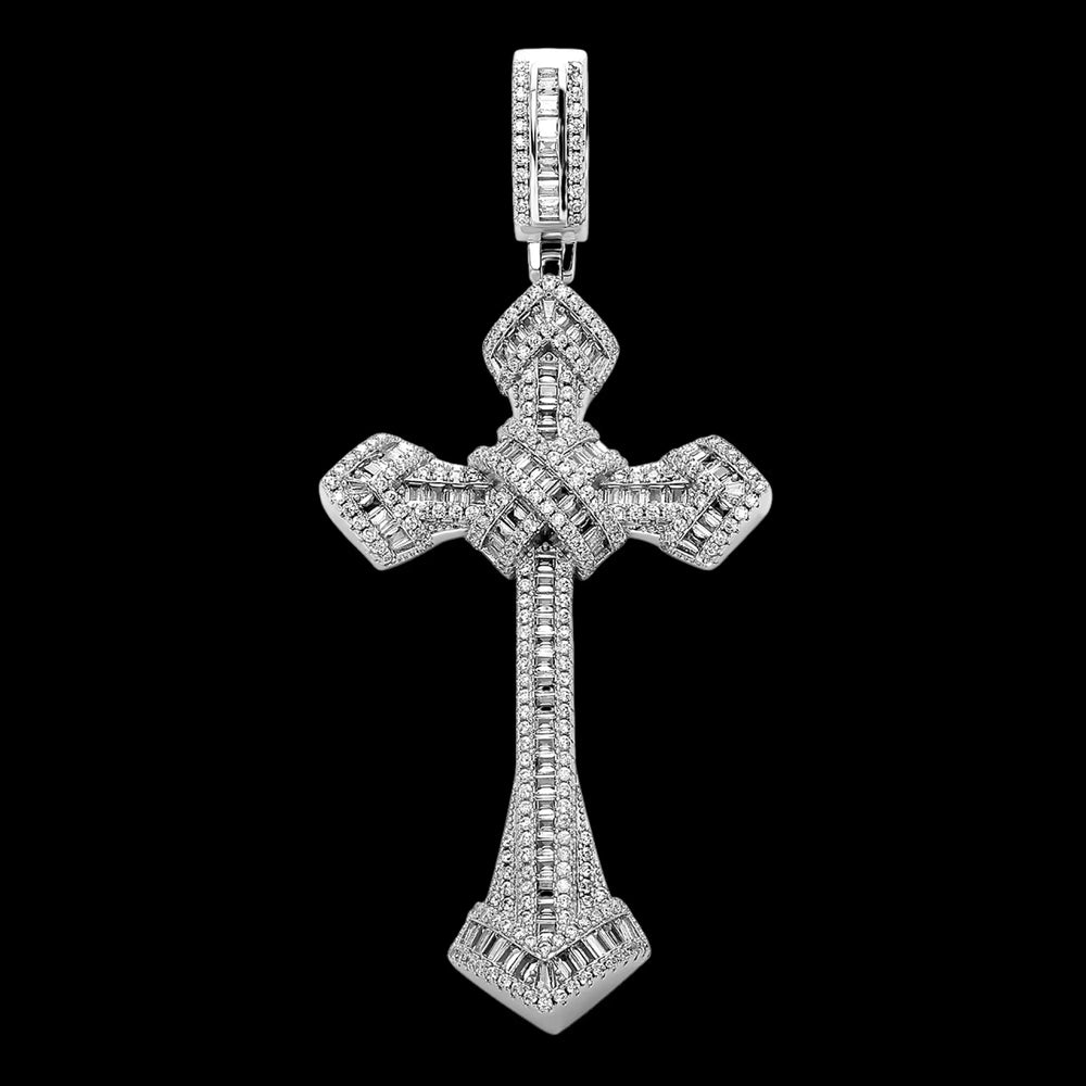 Iced Baguette Diamond Cross Pendant BigBagBling