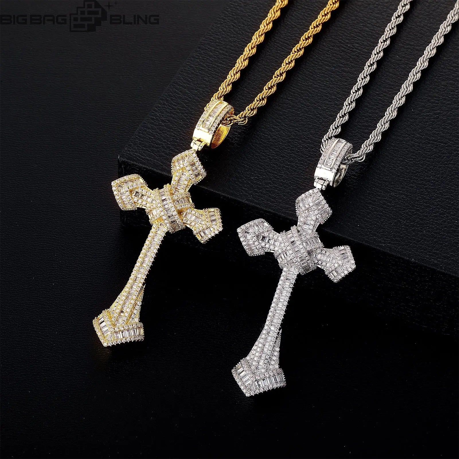 Iced Baguette Diamond Cross Pendant