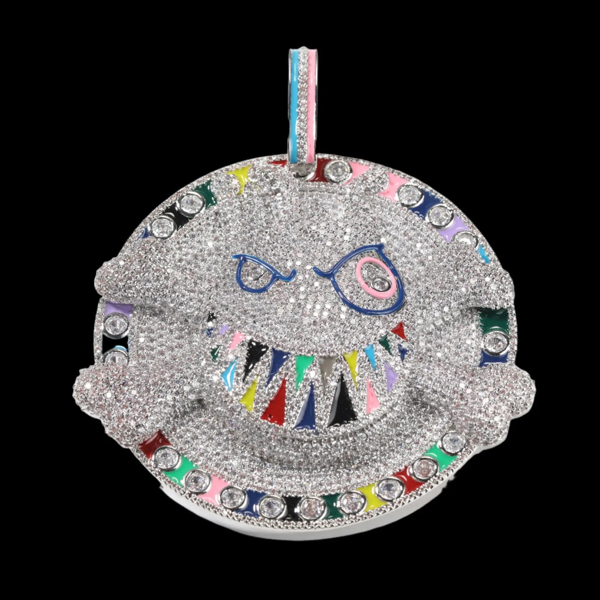 Iced Crazy Devil Pendant in White Gold - BigBagBling