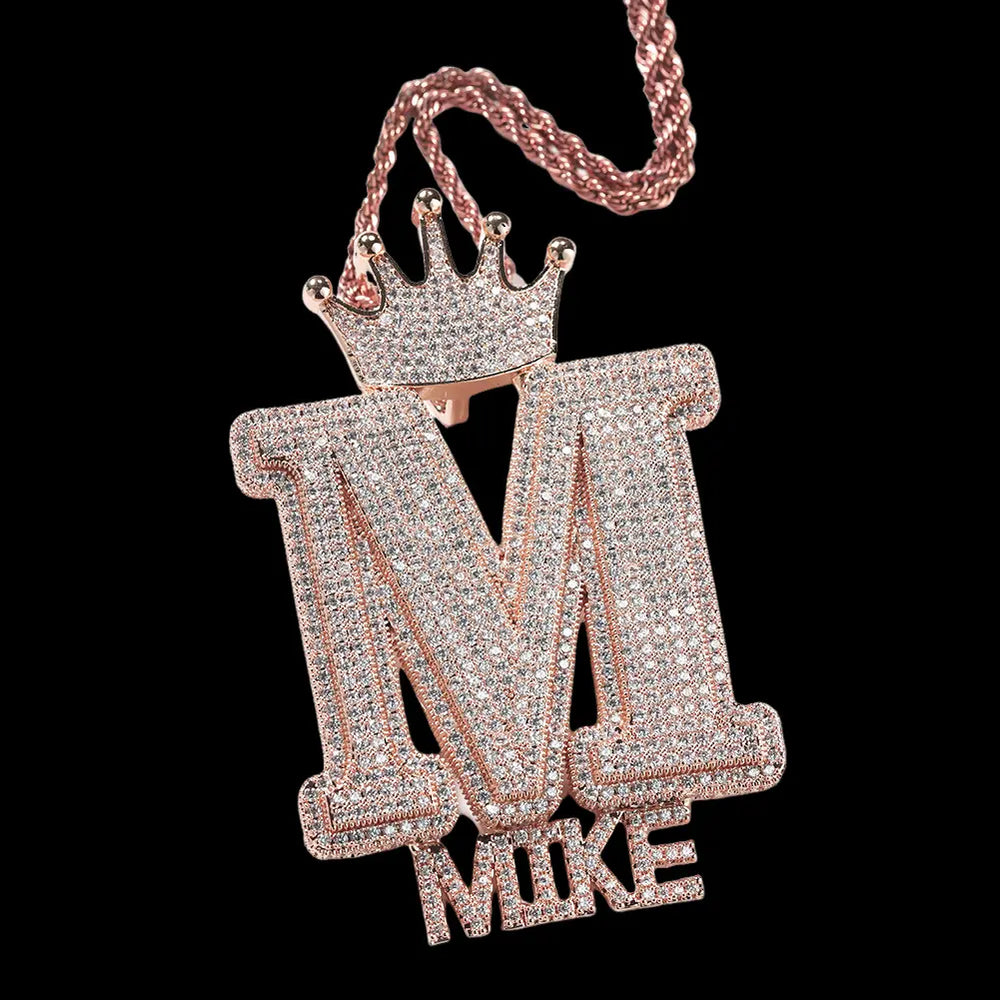 Iced Crown Buckle Custom Letter Name Combination Pendant BigBagBling