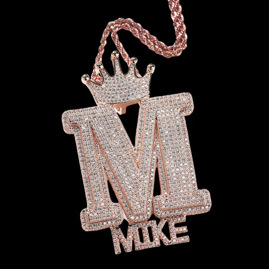 Iced Crown Buckle Custom Letter Name Combination Pendant BigBagBling