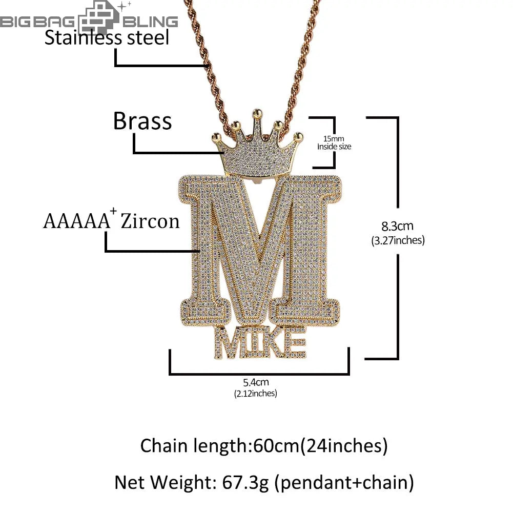 Iced Crown Buckle Custom Letter Name Combination Pendant BigBagBling