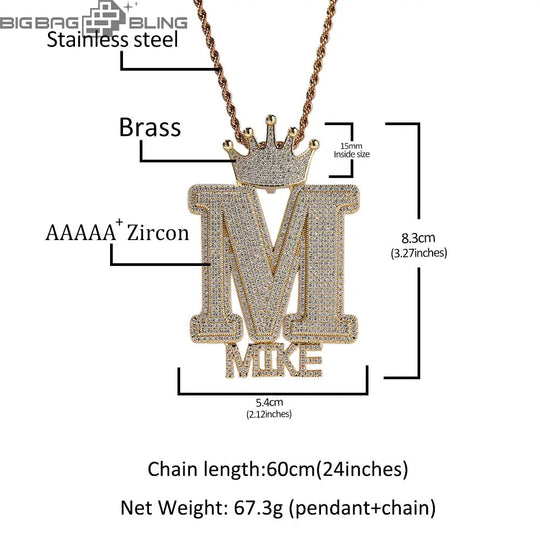 Iced Crown Buckle Custom Letter Name Combination Pendant BigBagBling