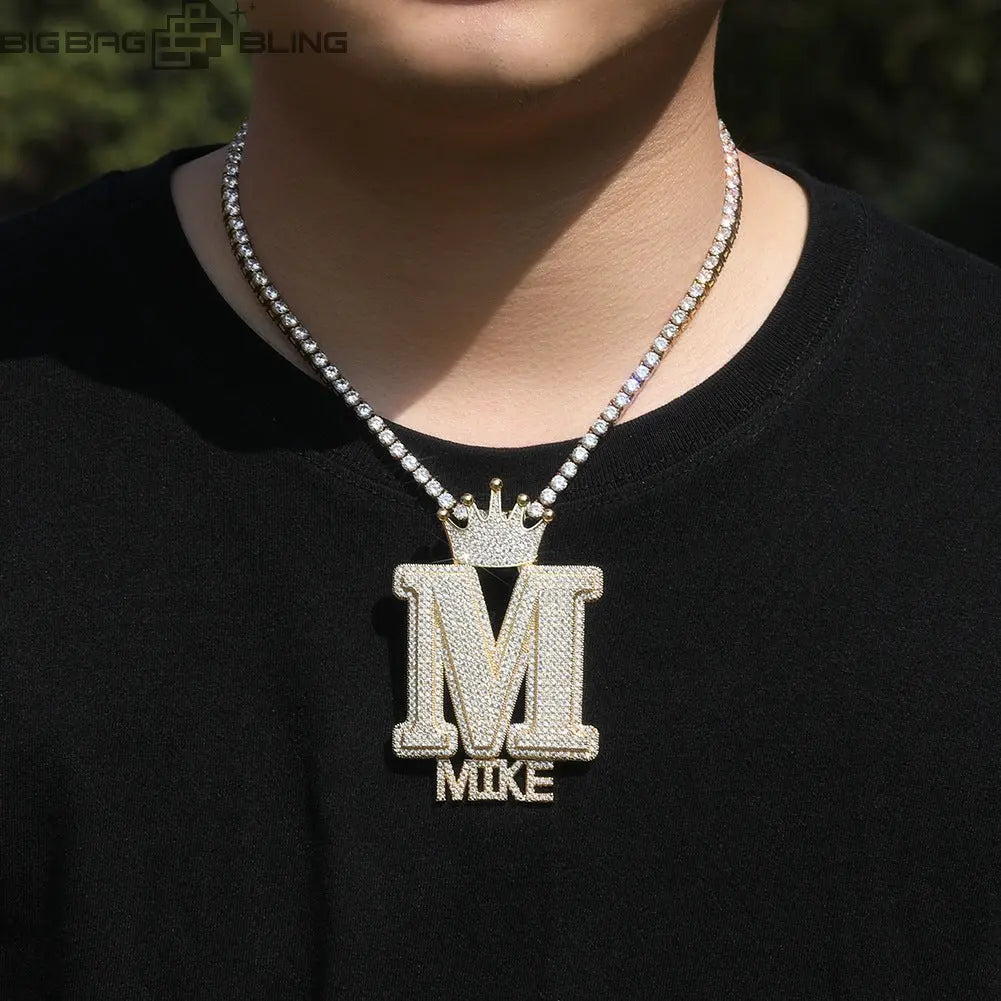 Iced Crown Buckle Custom Letter Name Combination Pendant BigBagBling