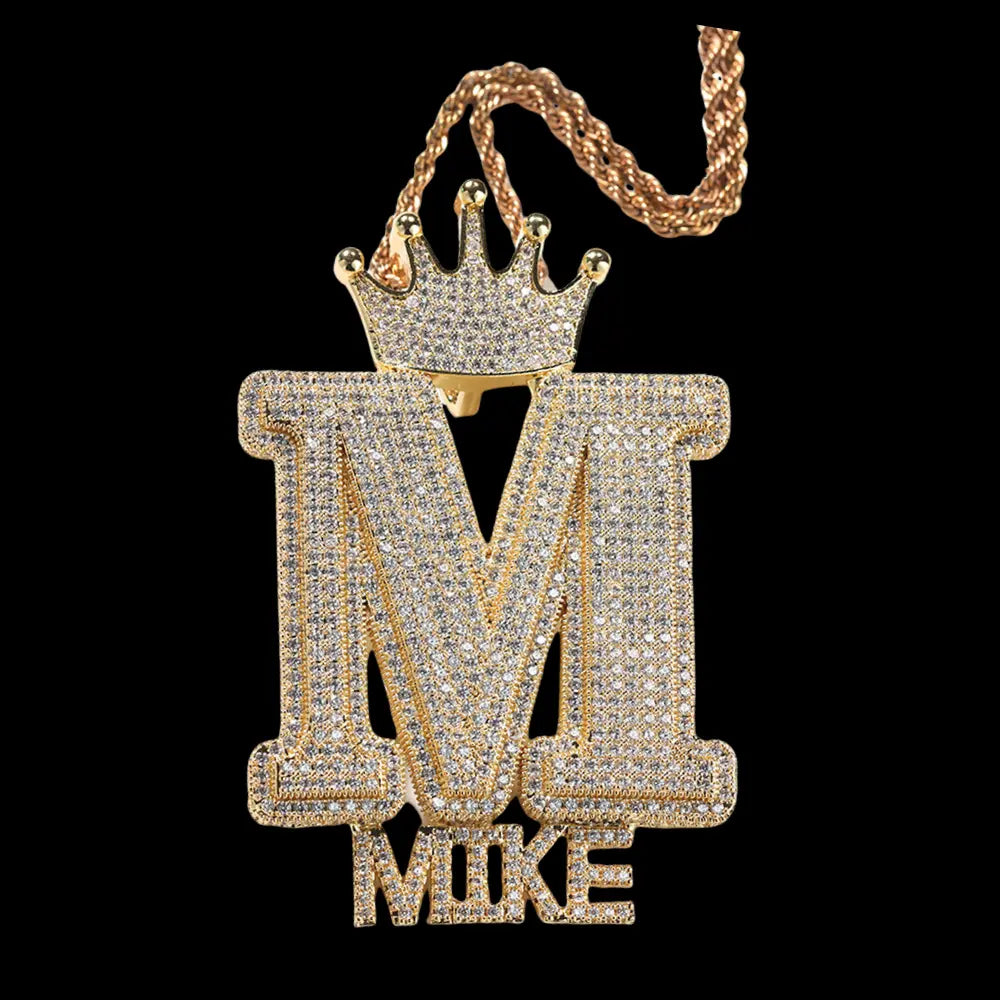 Iced Crown Buckle Custom Letter Name Combination Pendant BigBagBling