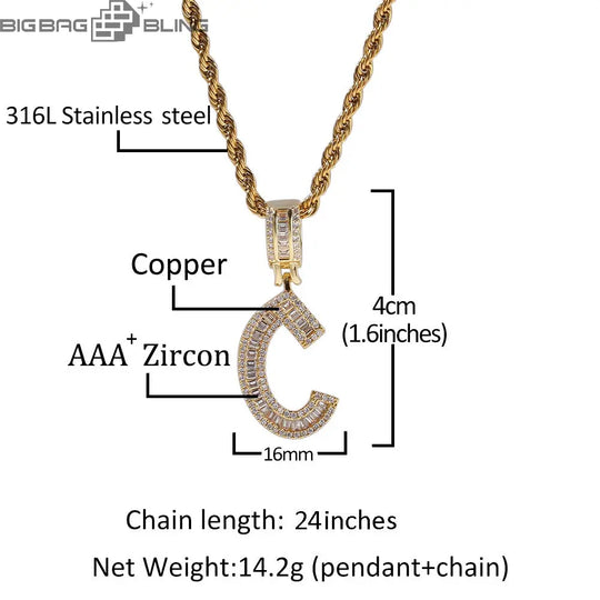 Iced Cursive Custom Name Pendant BigBagBling