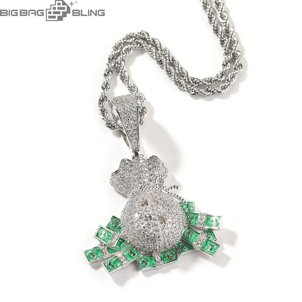 Iced Dollar money bag Pendant BigBagBling