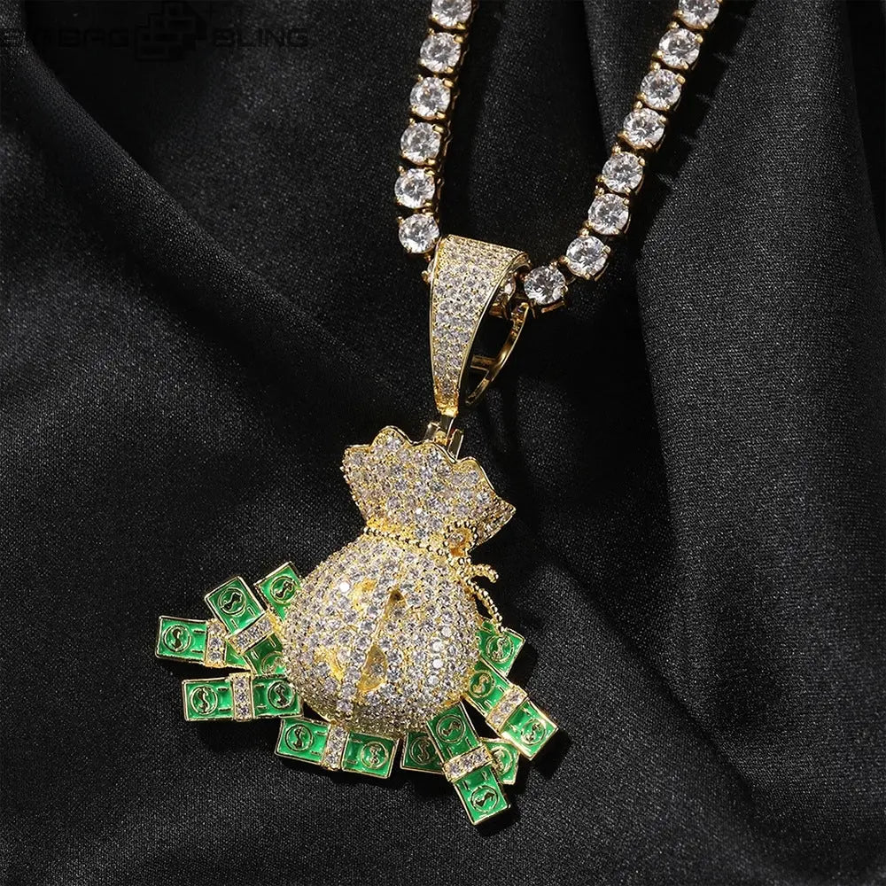 Iced Dollar money bag Pendant BigBagBling