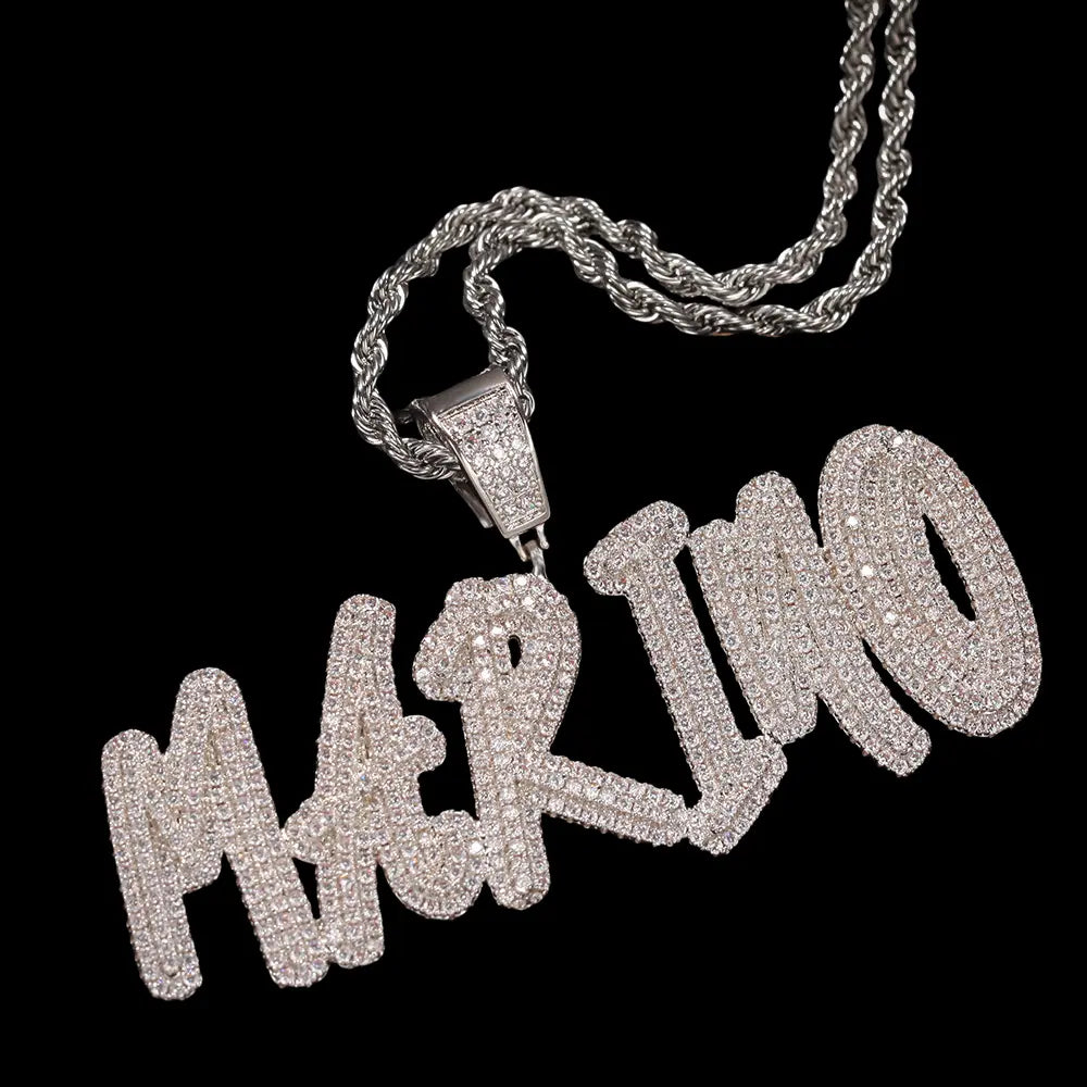Iced Heart Custom Cursive Name Pendant BigBagBling
