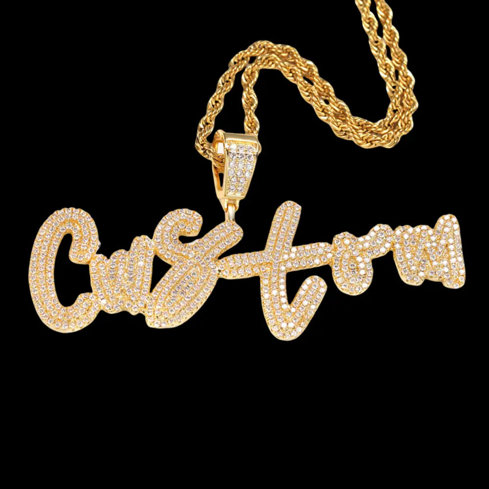 Iced Heart Custom Cursive Name Pendant BigBagBling