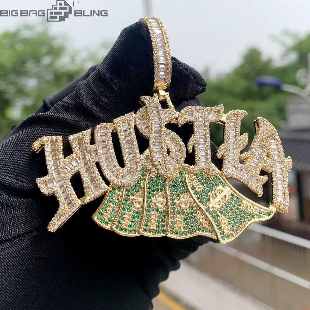 Iced Hustla pendant with 14mm Iced Cuban Chain My Store