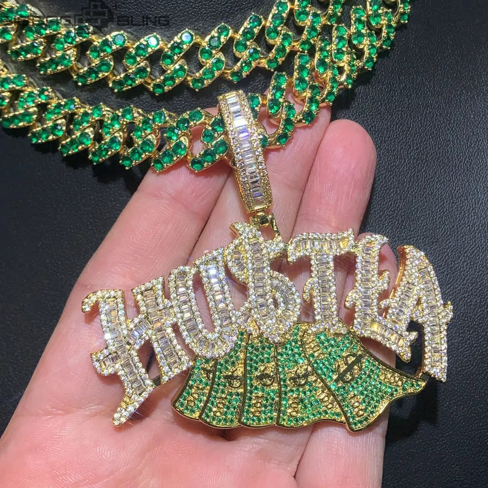 Iced Hustla pendant with 14mm Iced Cuban Chain My Store