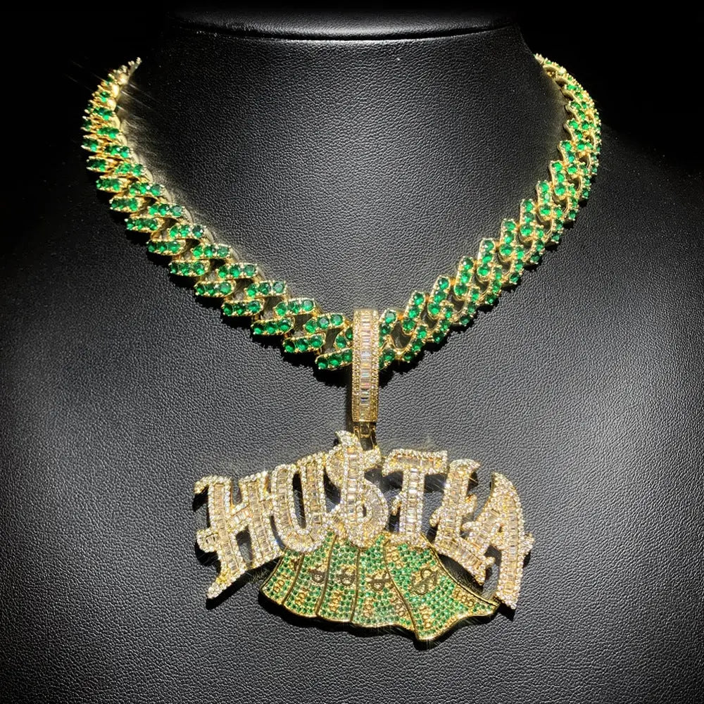 Iced Hustla pendant with 14mm Iced Cuban Chain My Store
