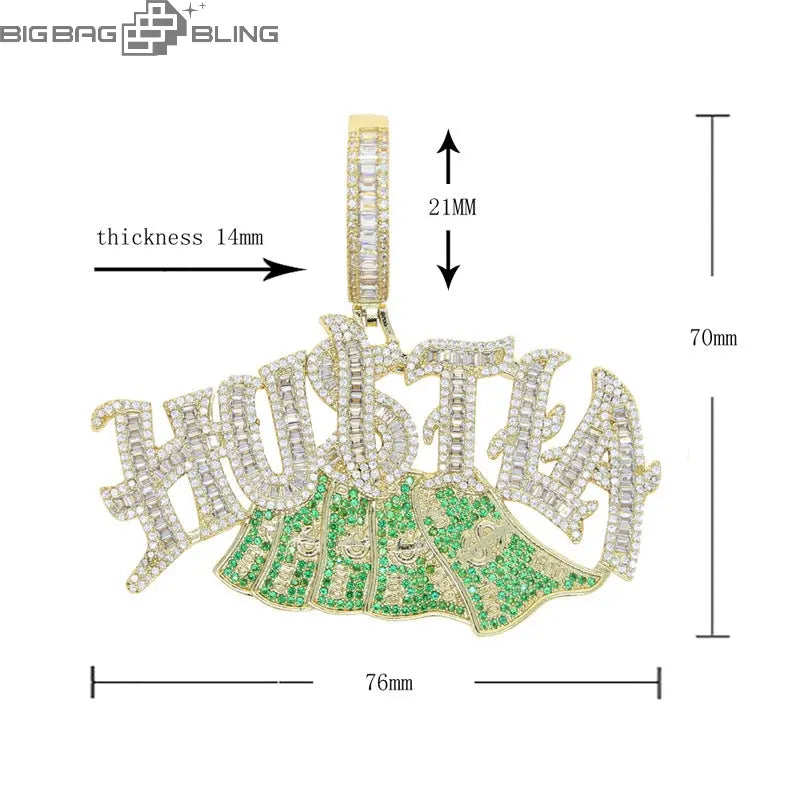 Iced Hustla pendant with 14mm Iced Cuban Chain My Store