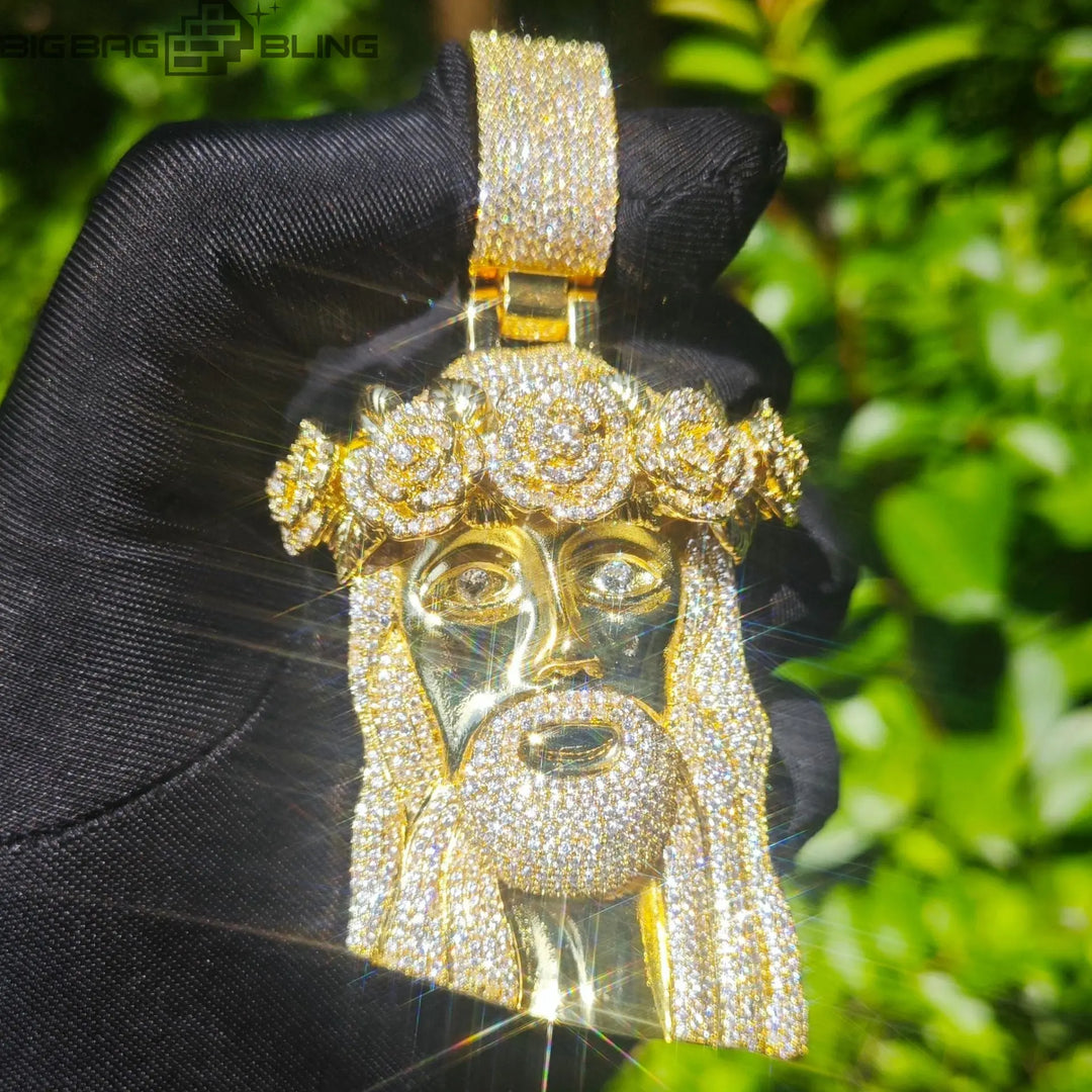 Iced Jesus Pendant with Rose  Pendant BigBagBling