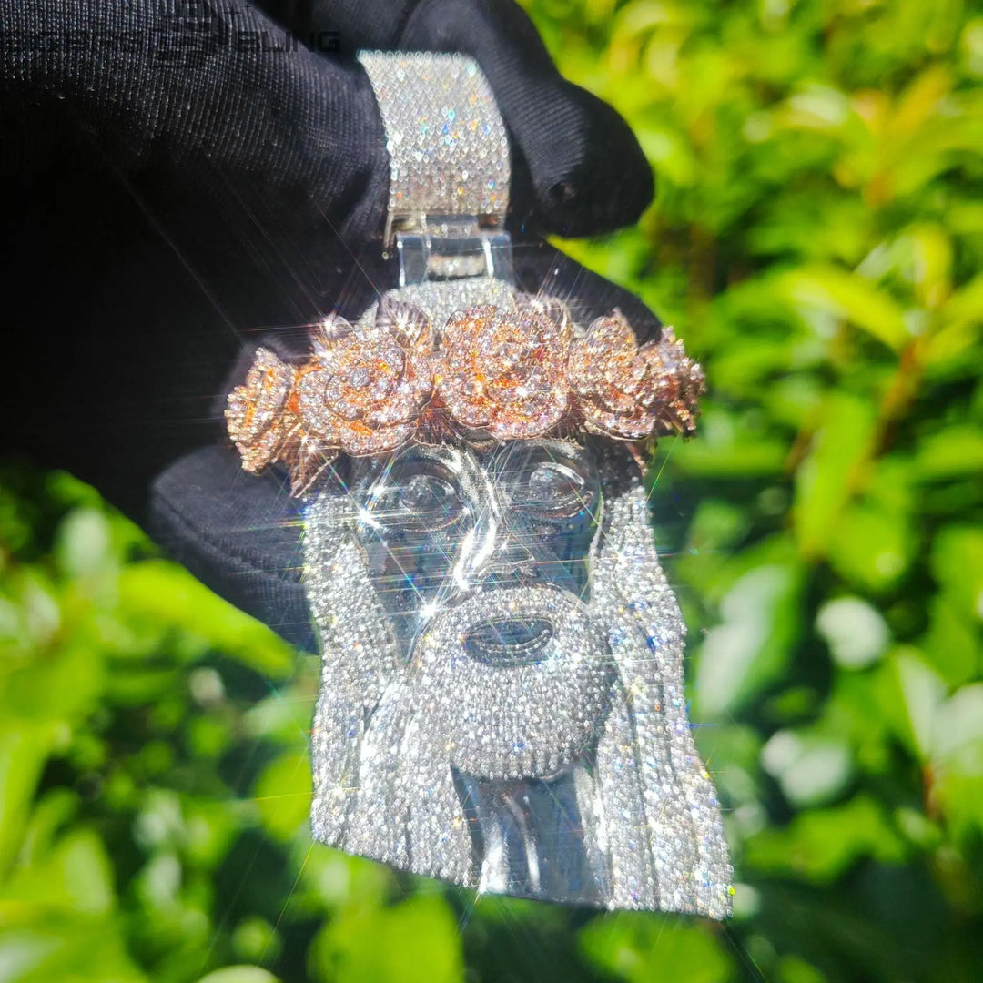 Iced Jesus Pendant with Rose  Pendant BigBagBling