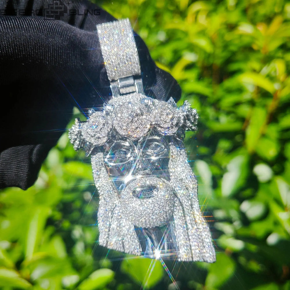 Iced Jesus Pendant with Rose  Pendant BigBagBling