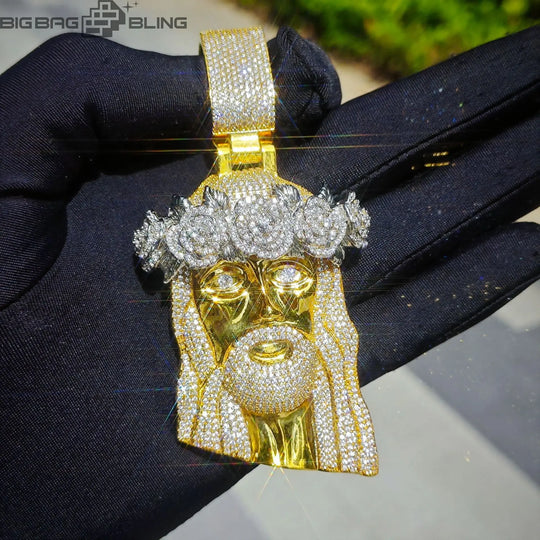 Iced Jesus Pendant with Rose  Pendant BigBagBling