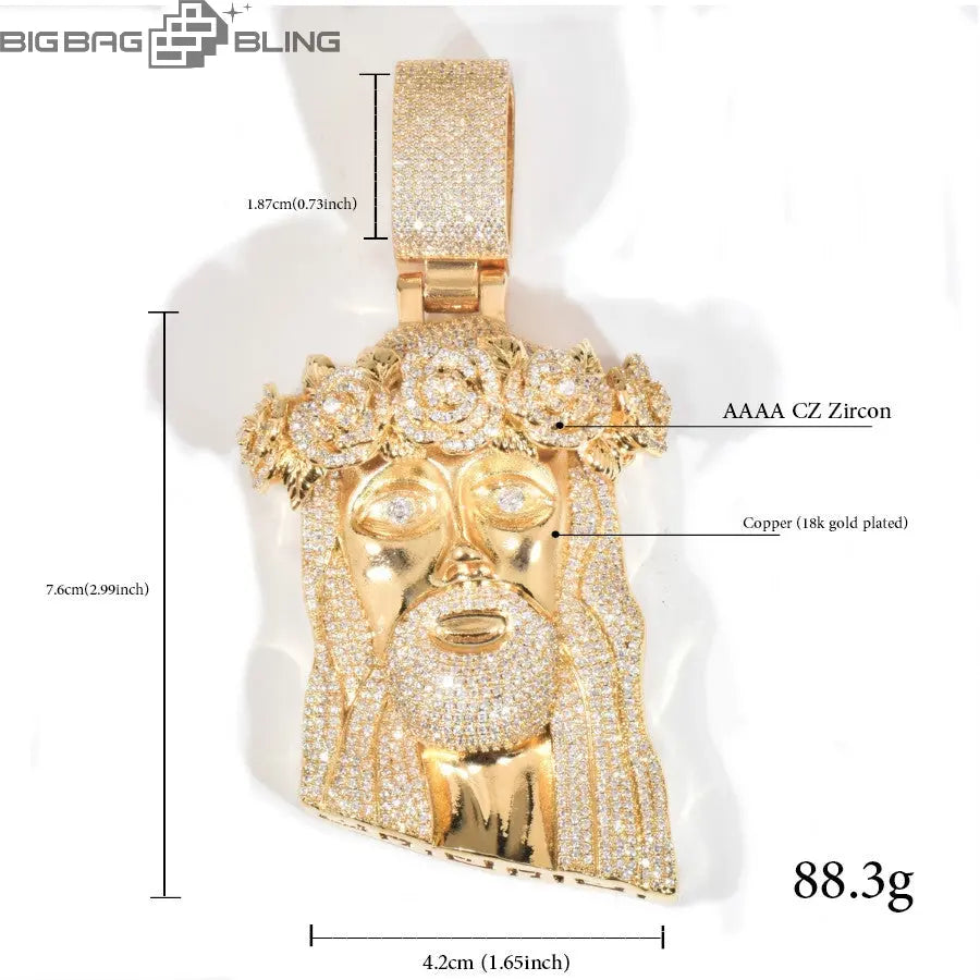 Iced Jesus Pendant with Rose  Pendant BigBagBling
