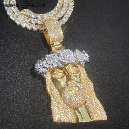Iced Jesus Pendant with Rose  Pendant BigBagBling