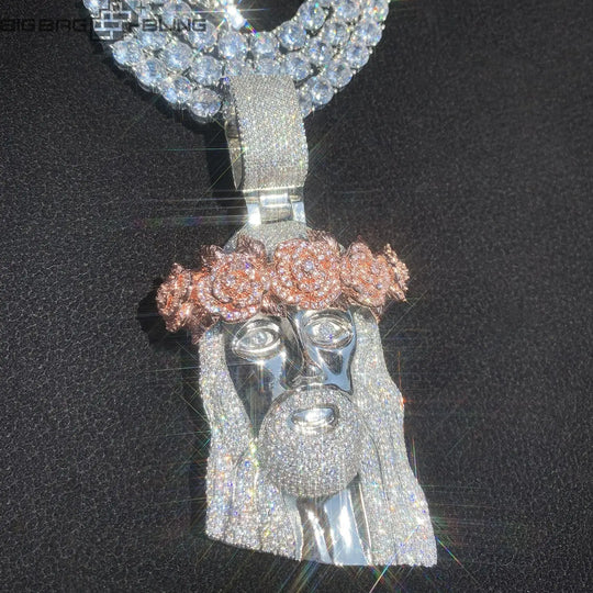 Iced Jesus Pendant with Rose  Pendant BigBagBling