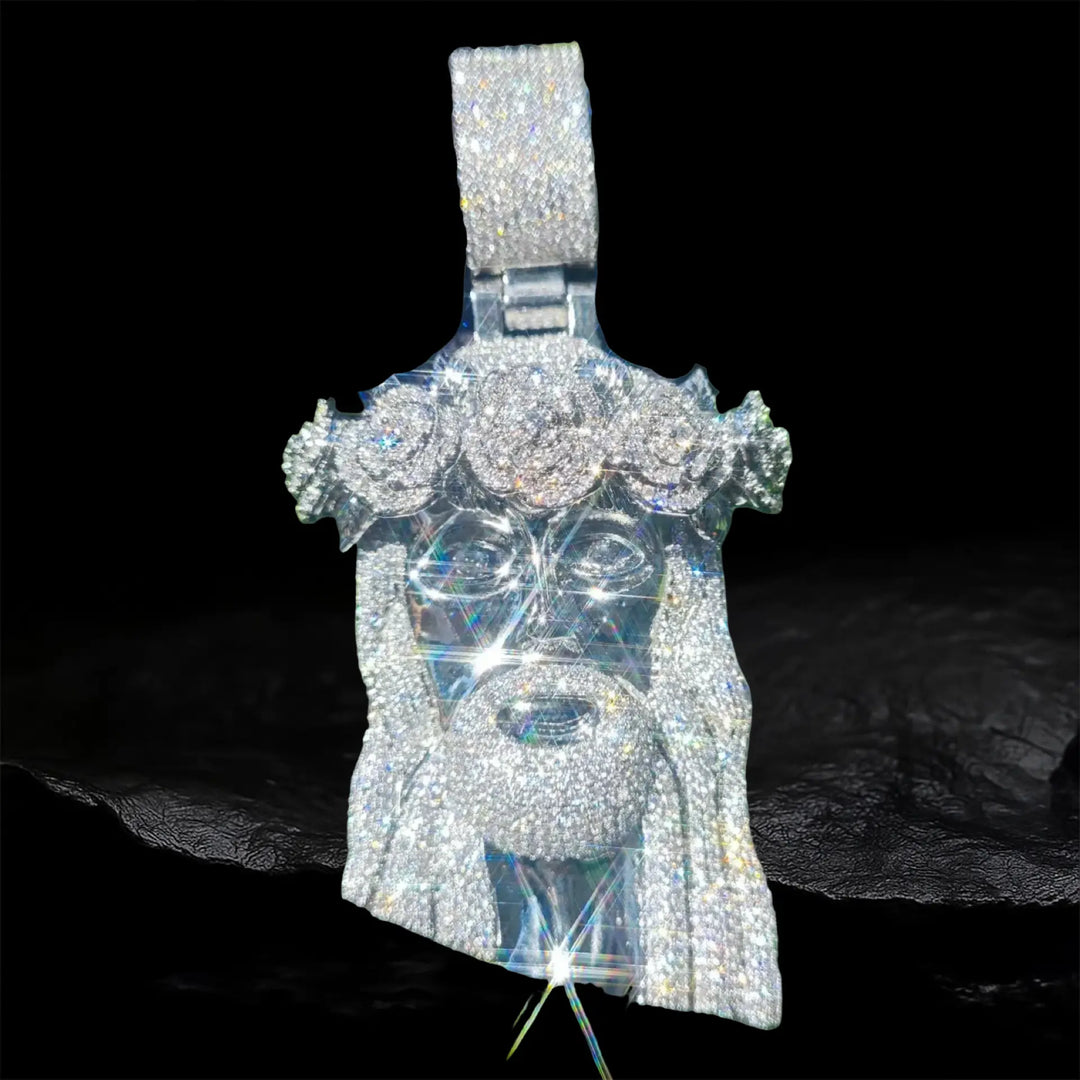 Iced Jesus Pendant with Rose  Pendant BigBagBling