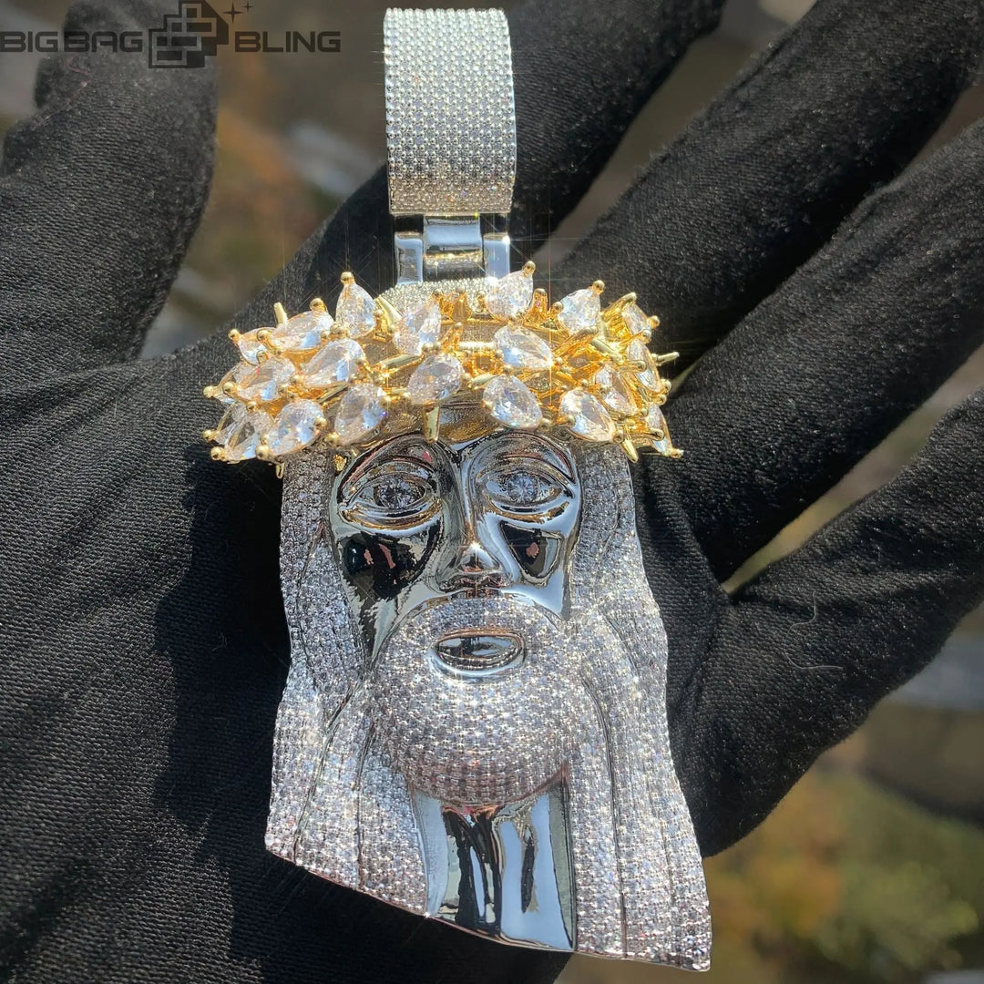 Iced Jesus Pendant with Teardrop Wreath  Pendant BigBagBling