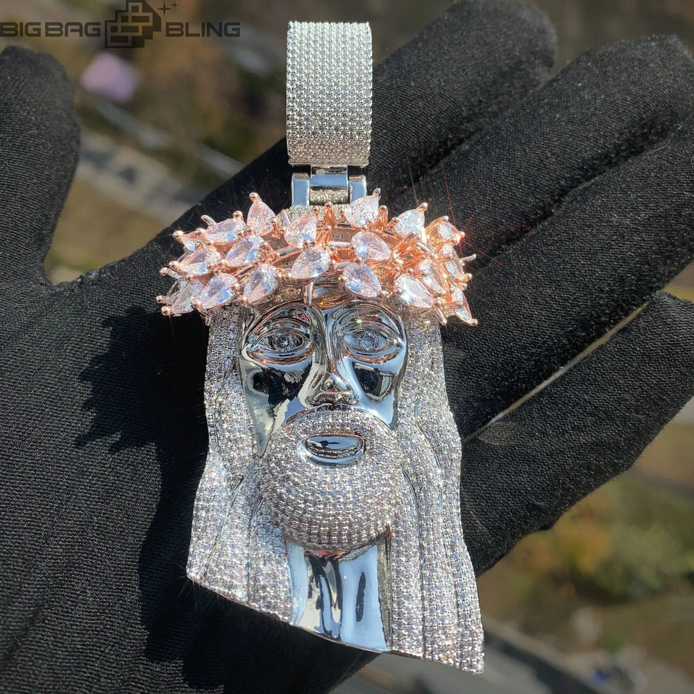 Iced Jesus Pendant with Teardrop Wreath  Pendant BigBagBling