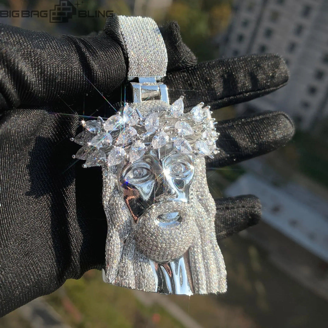 Iced Jesus Pendant with Teardrop Wreath  Pendant BigBagBling