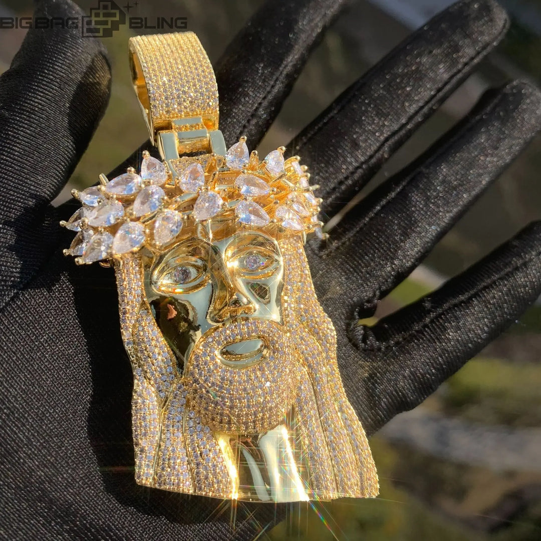 Iced Jesus Pendant with Teardrop Wreath  Pendant BigBagBling