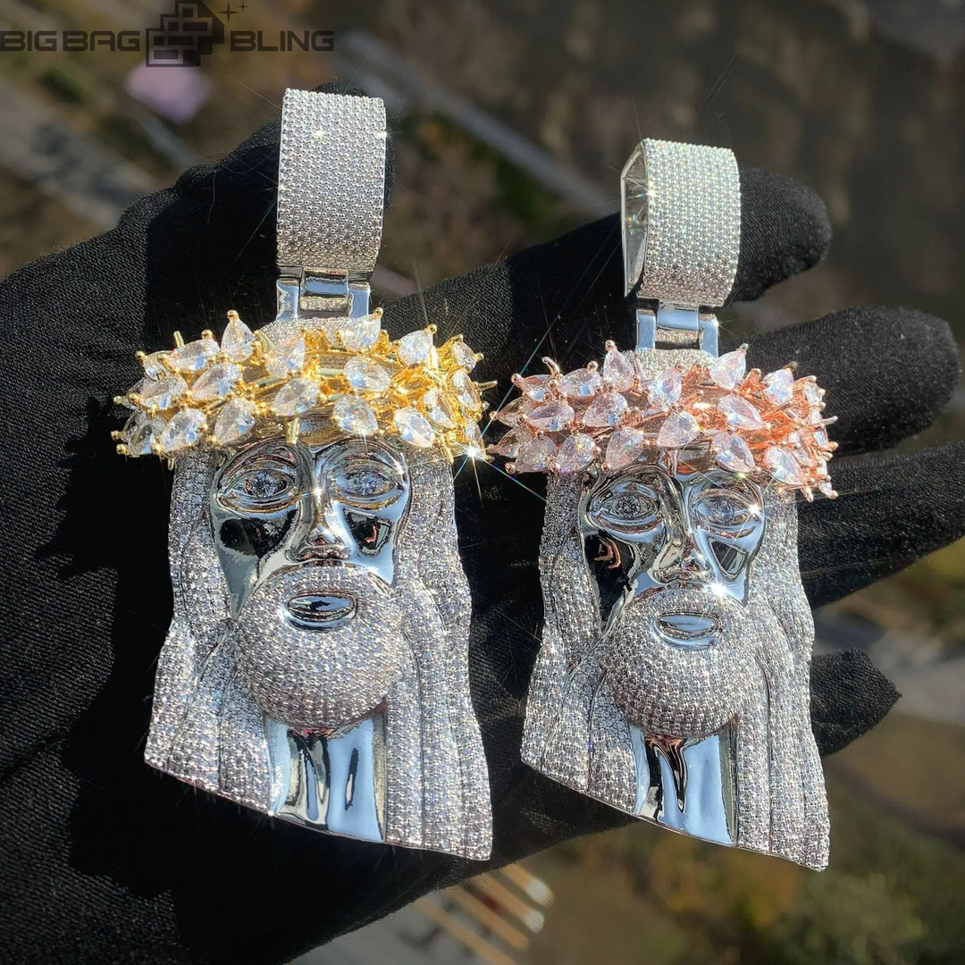 Iced Jesus Pendant with Teardrop Wreath  Pendant BigBagBling