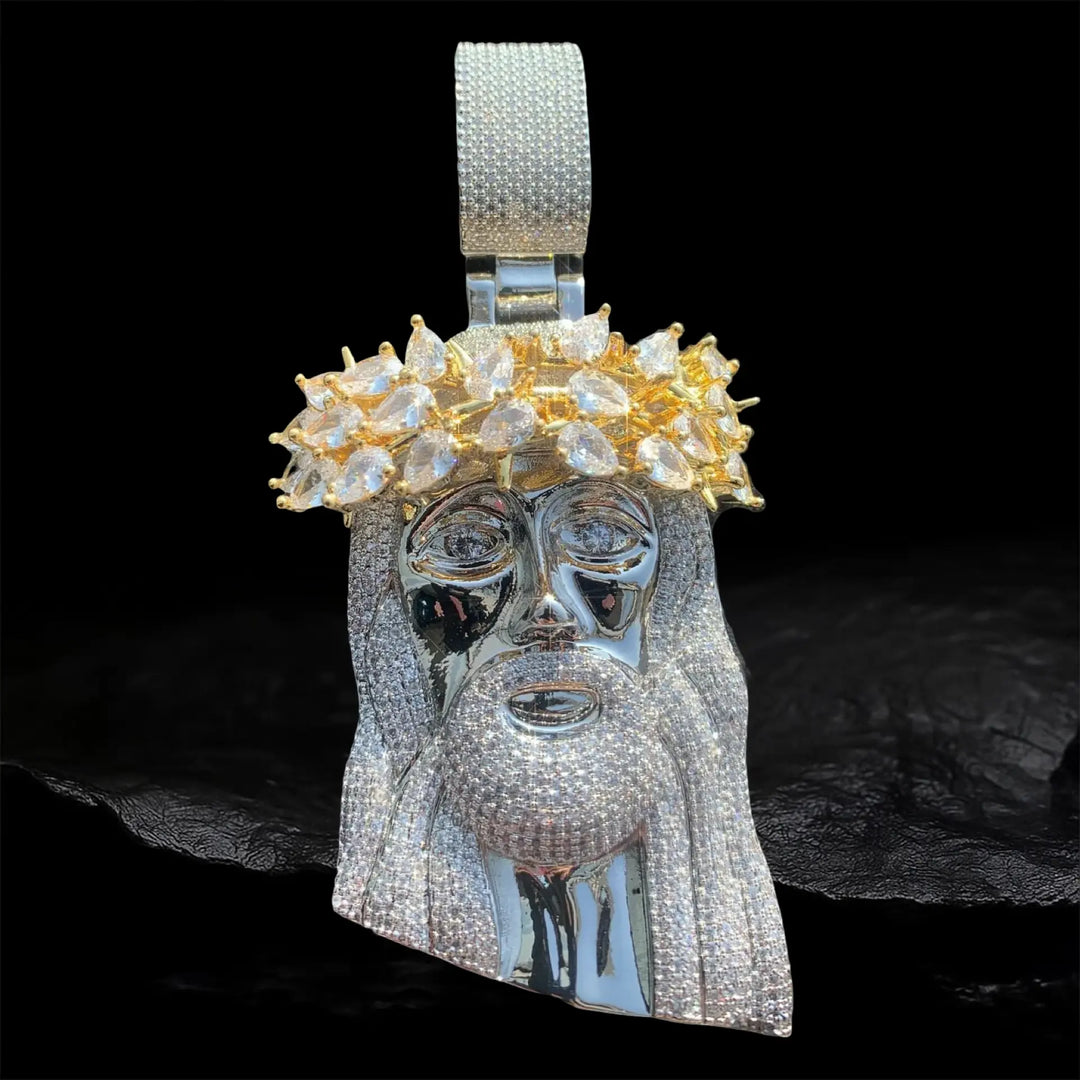 Iced Jesus Pendant with Teardrop Wreath  Pendant BigBagBling