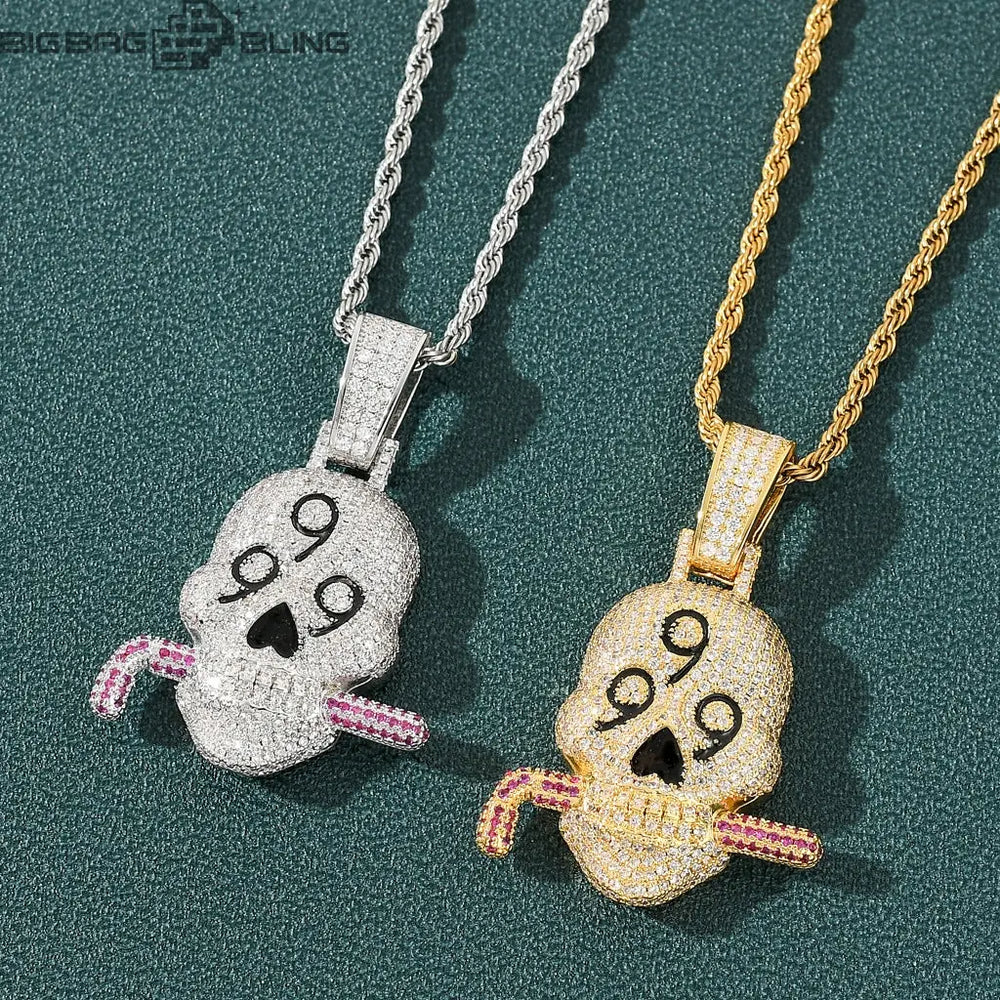 Iced Out 999 Skull head Pendant BigBagBling